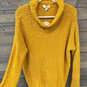 Fuzzy Knit Long Sleeve High Neck Folded Collar Pullover Sweater